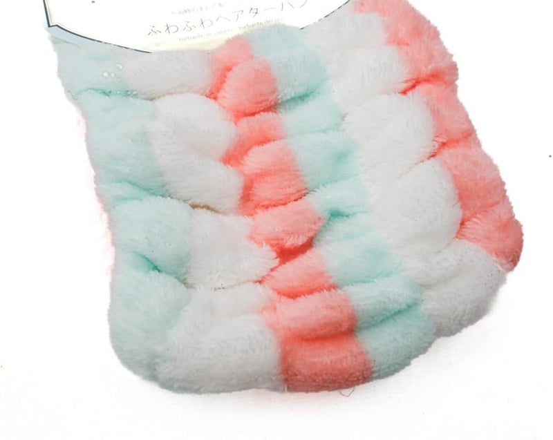 Daiso Fluffy Hair Turban Stripe - Assorted Green/White - Image 2